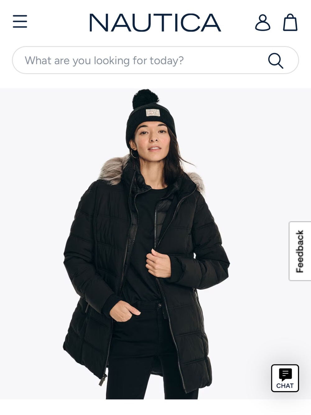 Nautica Black Quilted Puffer Coat with Faux Fur-Trim Hood